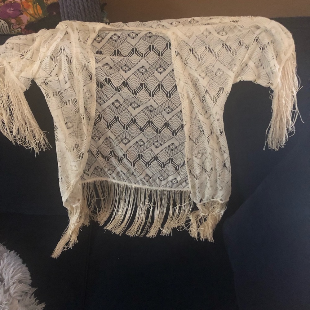 Leonisa crochet fringe cover up bathing suit top